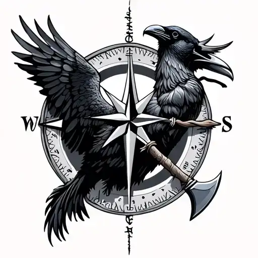 Nordic compass, Nordic boat, raven and a Nordic axe tattoo design idea