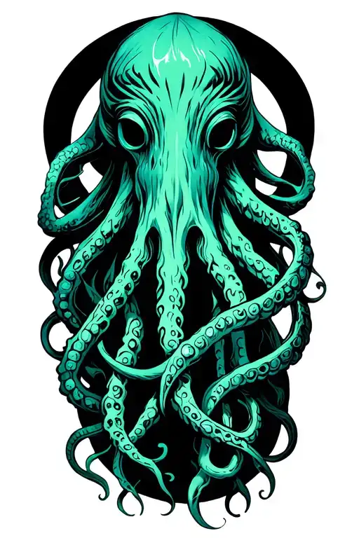 Cthulhu Its head is at the top of the fold, and its tentacles run down and wrap around its arms to the front fingers. tattoo design idea