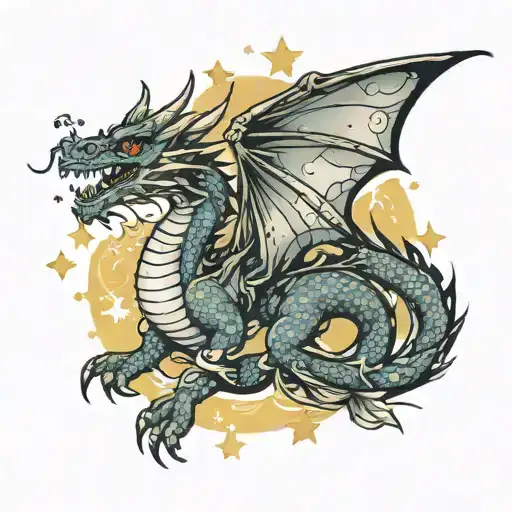 dragon and sky filled with stars tattoo design idea