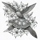 lilies, hummingbird, turtle tattoo design idea
