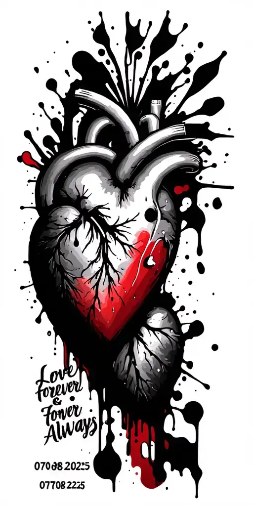 Heart with the date 07/08/2025, love you forever & always tattoo design idea