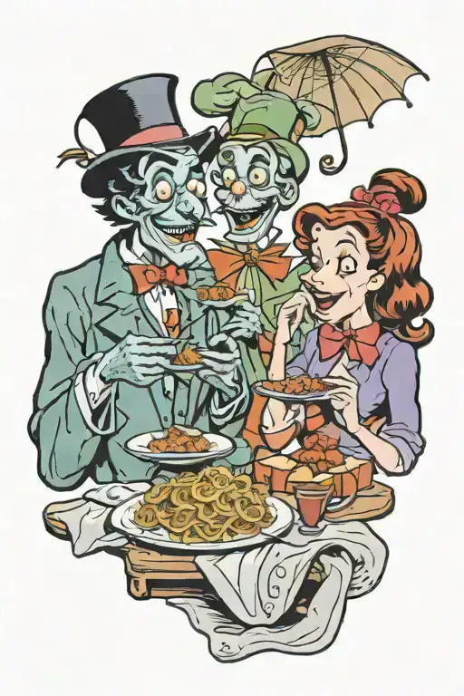 hitchhiking ghosts, lady & tramp eating spaghetti, Mary poppins, Aladdin  tattoo design idea