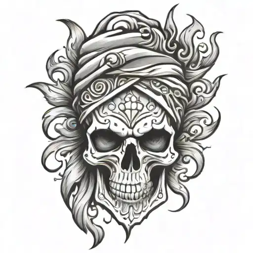 skull with bandana tribal with flames sleeve tattoo design tattoo design idea
