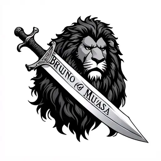 sword with the name Bruno and Mufasa on it tattoo design idea