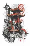 shrine gate with modern art style with trishul in between tattoo design idea