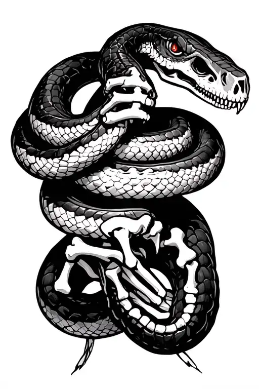 zombie snake with skeleton hands holding bones  tattoo design idea
