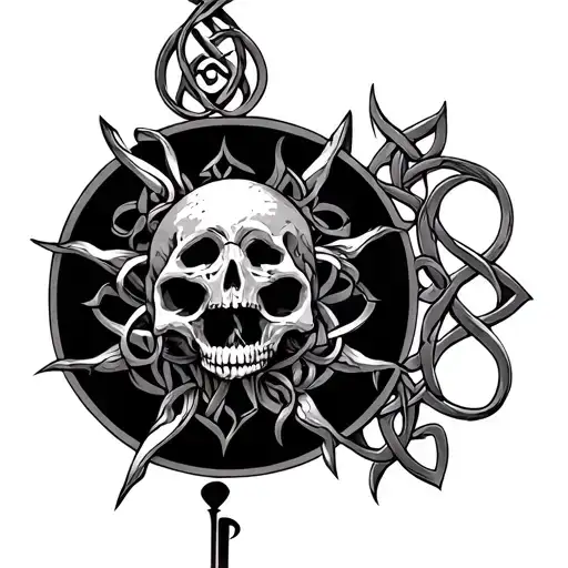 A fusion of Celtic art motifs with skeletal elements to represent the cycle of life and death tattoo design idea
