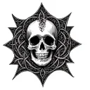 A fusion of Celtic art motifs with skeletal elements to represent the cycle of life and death tattoo design idea