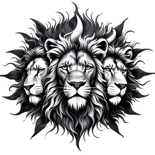 sun & moon and 4 lion head tattoo design idea