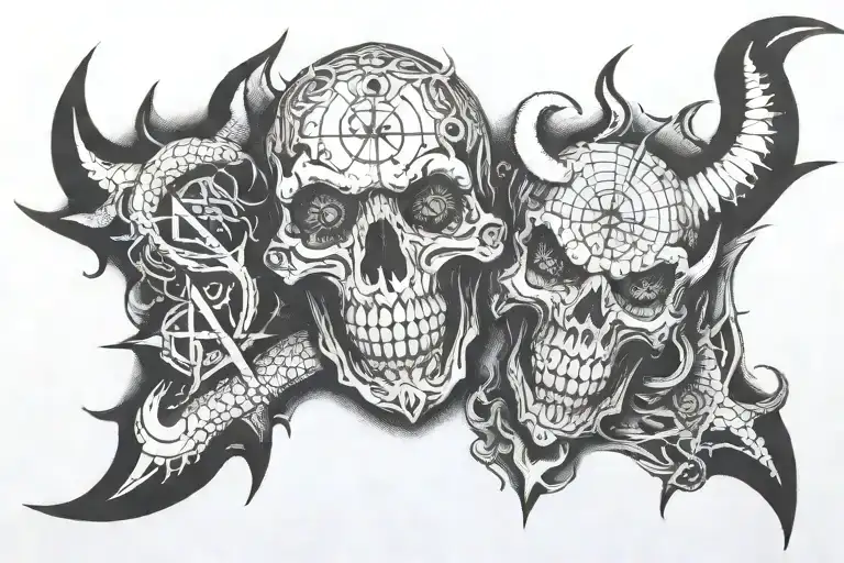 666 symbols incorporated tattoo design idea
