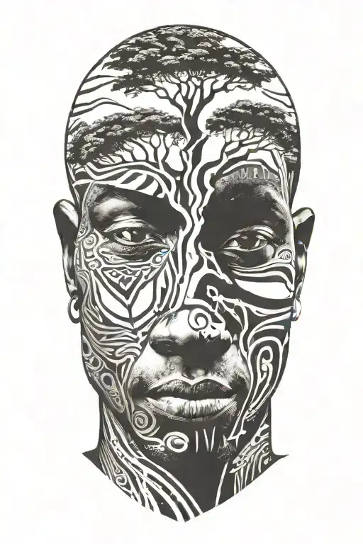 African man and a tree tattoo design idea