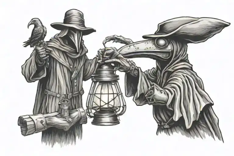 realistic plague doctor holding a lantern tattoo design idea
