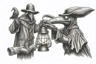realistic plague doctor holding a lantern tattoo design idea