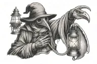 realistic plague doctor holding a lantern tattoo design idea