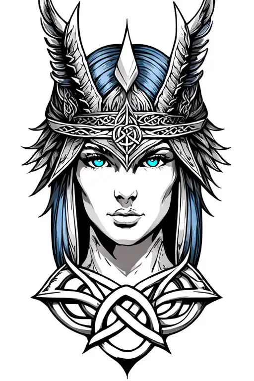 Valkyrie with blue eyes on armor tattoo design featuring Celtic trinity knot  tattoo design idea