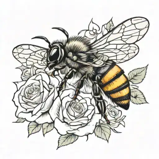 paw rose bee flying tattoo design idea