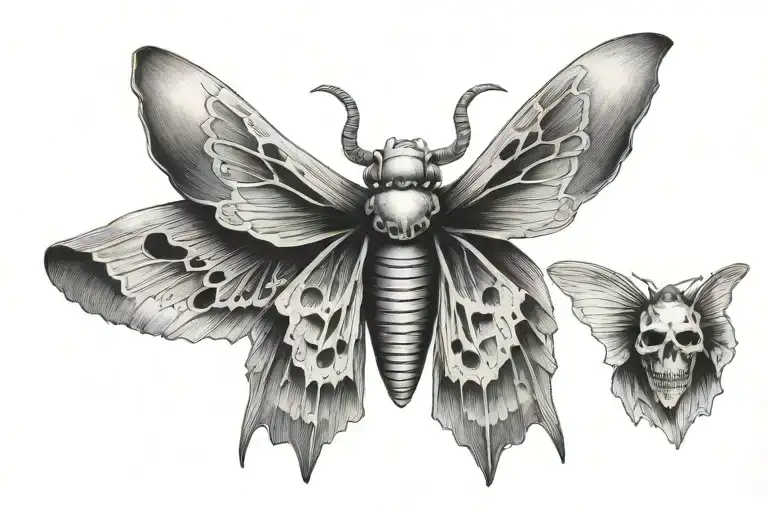 traditional moth with wings skull, dark tattoo design idea