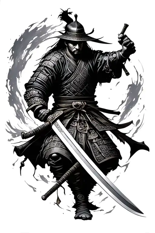 samurai swordsman holding a dagger sideways tattoo design idea