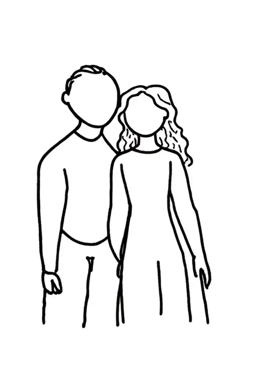Without faces. Father and his curly daughter 4 years old tattoo design idea