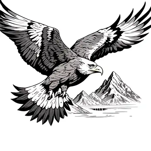 simple eagle soaring with mountain scene tattoo design idea