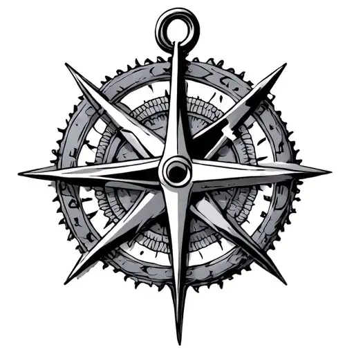 J2EM wit anchor and compass rose intertwined tattoo design idea