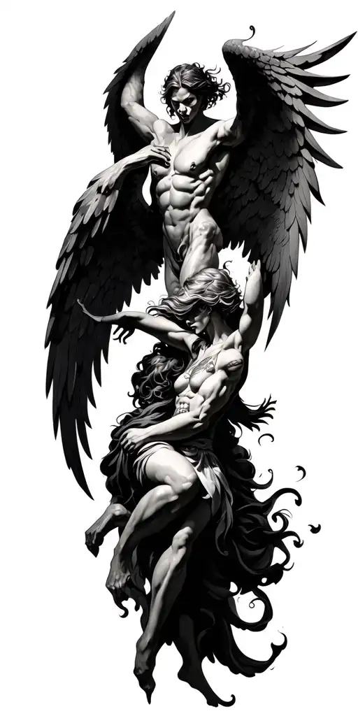 angels and demons fighting tattoo design idea