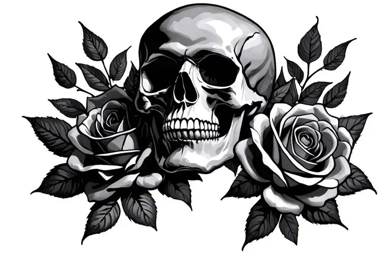 skull and roses surrounding Reese tattoo design idea