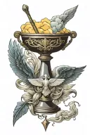 sky, chalice, ark of the covenant, table of the 10 commandments tattoo design idea
