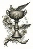 sky, chalice, ark of the covenant, table of the 10 commandments tattoo design idea