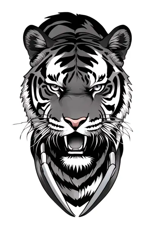 Japanese tiger head with claw and realistic portrait tattoo design idea