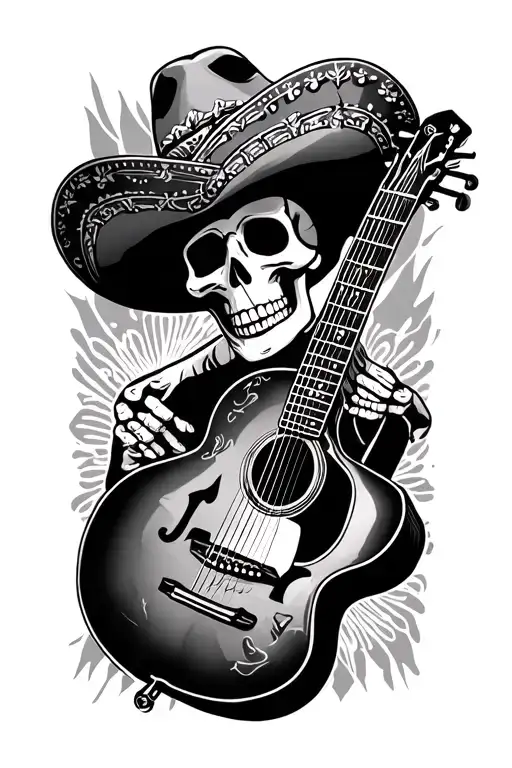 mariachi skeleton guitar tattoo design idea