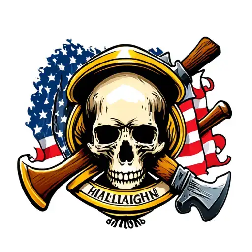 Skull and axe and halligan fallen firefighter tattoo design idea