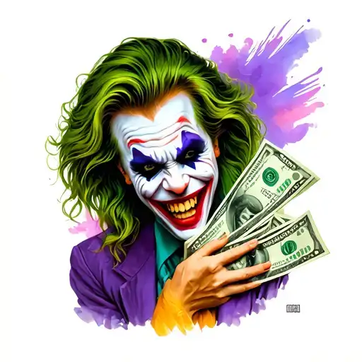 The joker laughing with money and women tattoo design idea