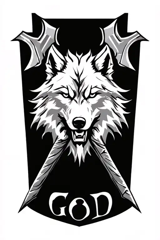 Wolf weles god symbol incorporated two axes crossing over eachother tattoo design idea