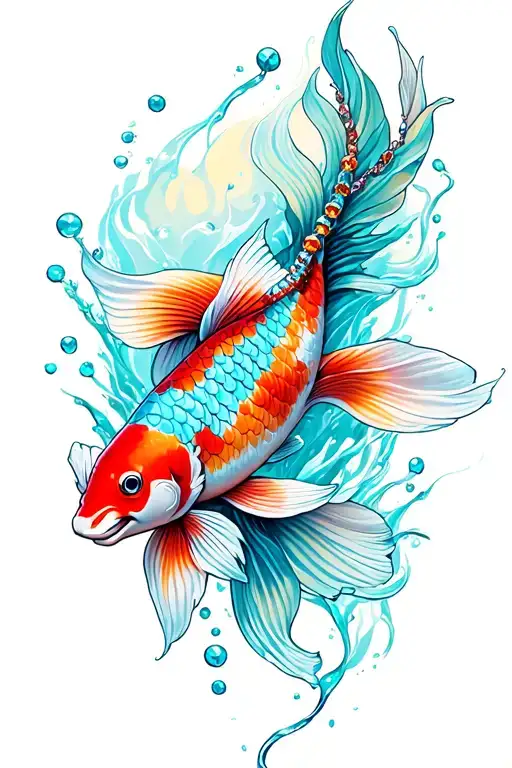 turquoise jewelry and koi fish swimming tattoo design idea