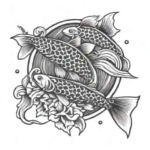 koi fish on fishing pole tattoo design idea