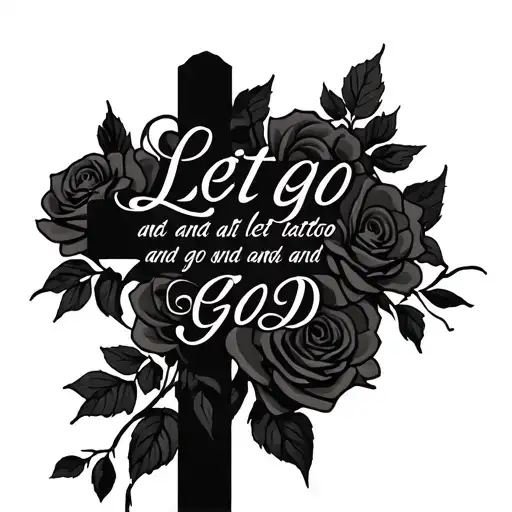 cross with roses  with the scripture let go and let GOD  tattoo design idea