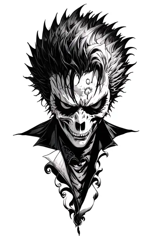 ryuk flying over light yagami writing in the deathnote tattoo design idea