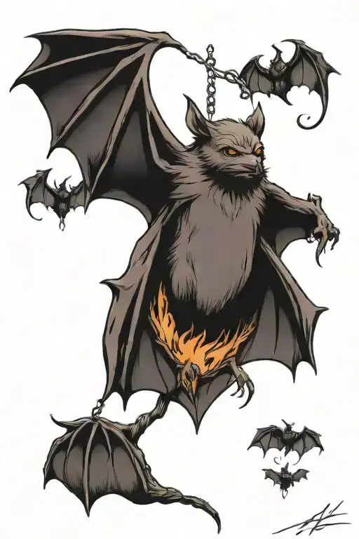 hanging bat tattoo design idea