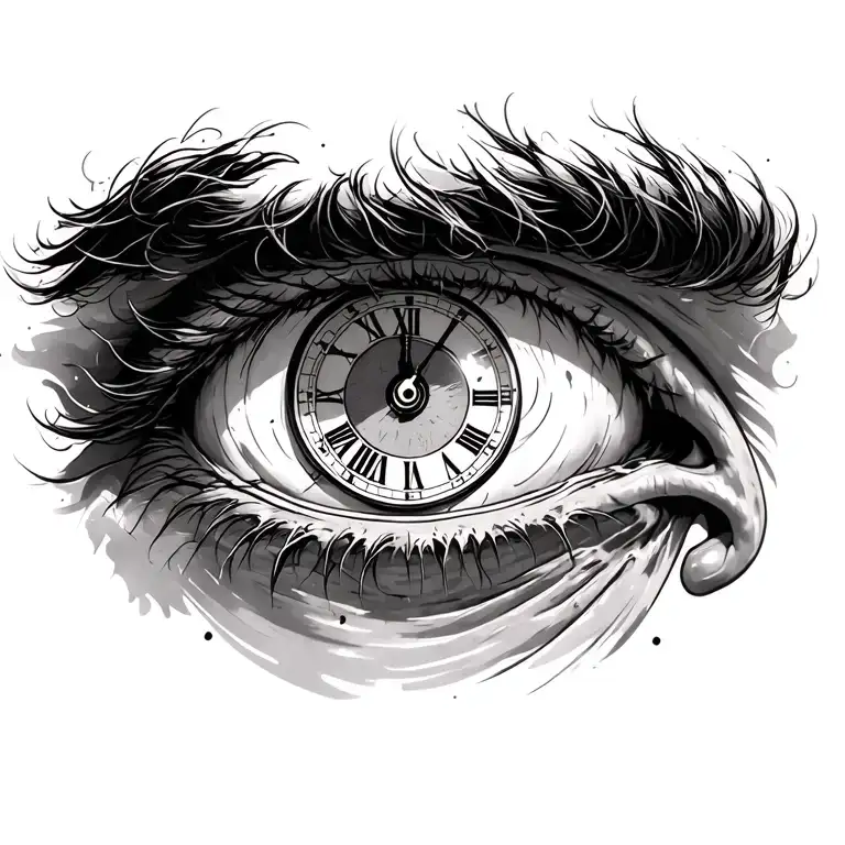 Man right eye with clock in the puppil tattoo design idea