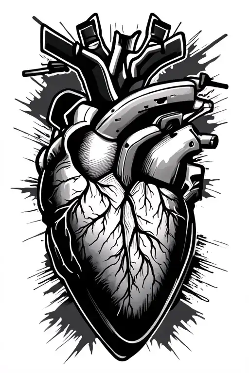 Snowmobile with realistic heart tattoo design idea