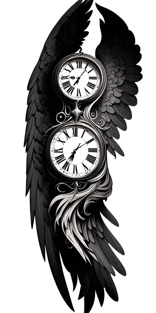clock morphing into angel tattoo design idea