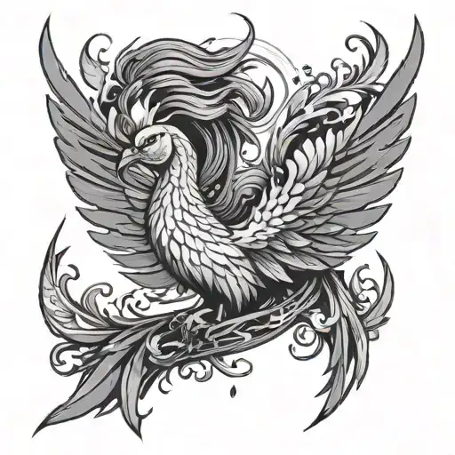 minimalist phoenix woman reborn tattoo design idea