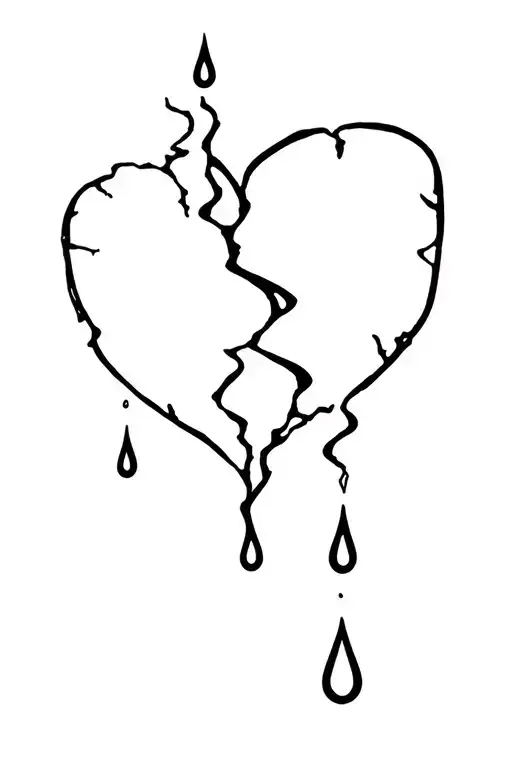 broken heart with a tear drops falling tattoo design idea