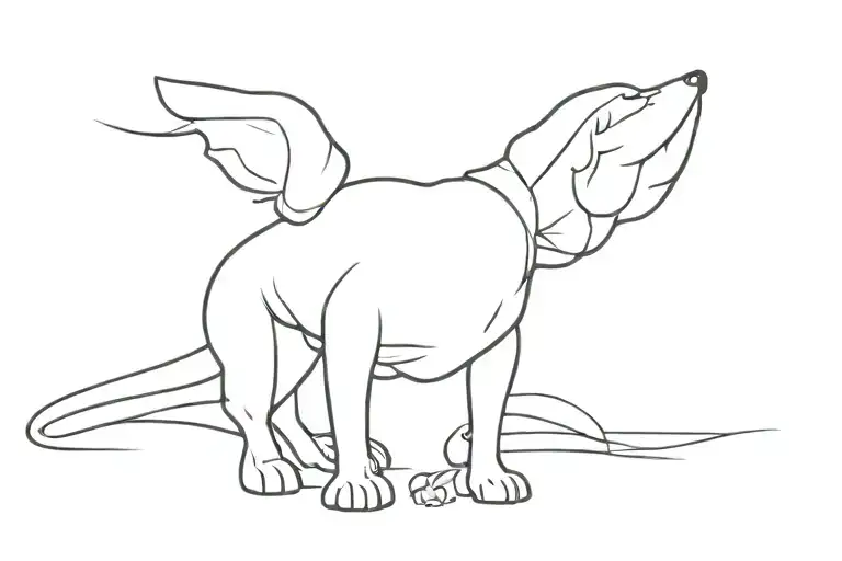 A minimalistic line art tattoo design of a dog's ears, featuring one ear standing up and the other bent down in a floppy tattoo design idea