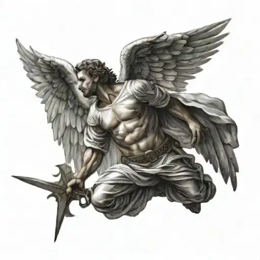 Angel Gabriel fighting tattoo design idea