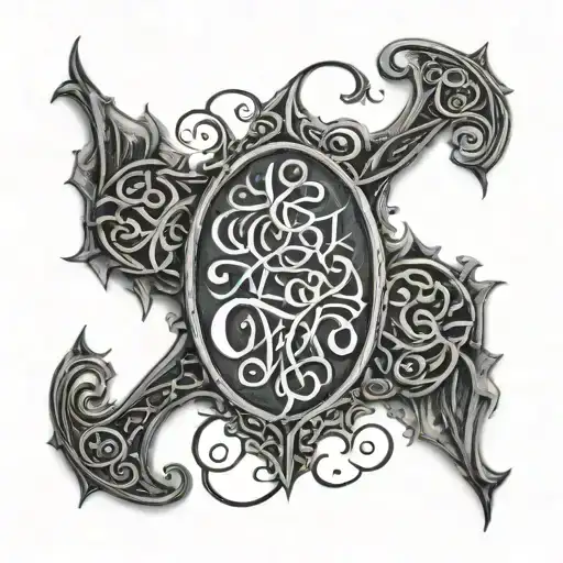 hayleigh Jessica and Karl in elvish writing with patterns  tattoo design idea