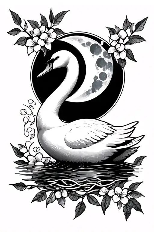 swan, coffee vine, waning gibbous moon, Celtic knotting tattoo design idea