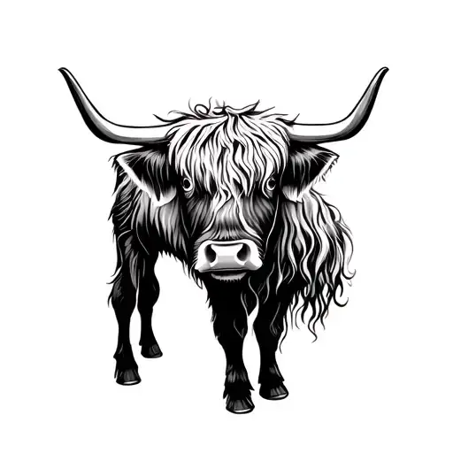 highland cow with nose ring tattoo design idea