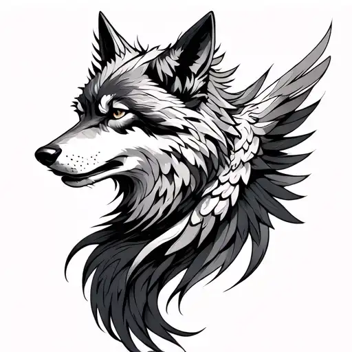 Phoenix And Wolf tattoo design idea